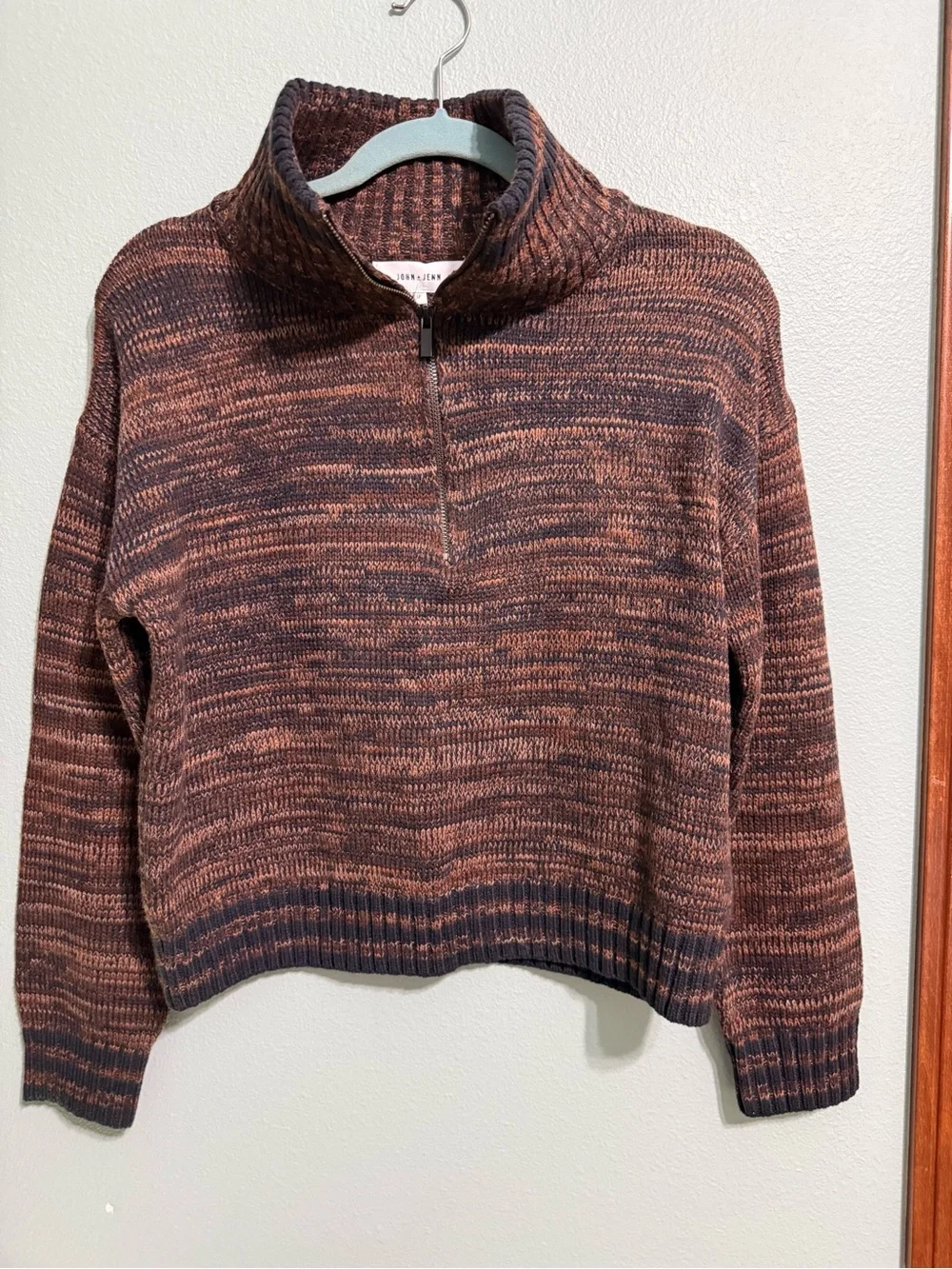 NWT John + Jenn Evereve Atlas Cropped Quarter Zip Sweater Marled Small